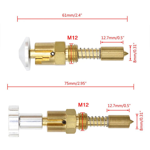 Heavy Duty Motorcycle Carburetor Fast Idle Screw And Manual Choke Plunger, metal, M12 sizes, precise throttle control.