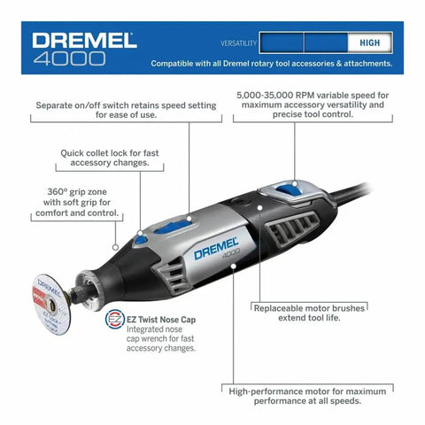 Image showing a detailed view of the Corded Rotary Tool Kit With Variable Speed 5000 To 35000 RPM, 4000 Series High Performance Motor.