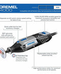 Go-To Powerful Rotary Tool Kit With Flex Shaft, 6 Attachments, 50 Accessories, And Case showcasing Dremel 4000 tool features