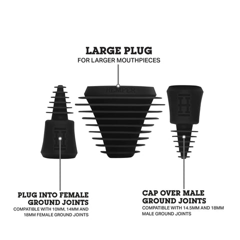 Universal Cleaning Plugs For Glass Water Pipes And More That Seal Tight Fits Male And Female Joints Durable Reusable Design No Fuss Cleaning Easy To Use Leak Proof Seal Black, three different sizes shown