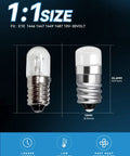 Two E10 miniature bulbs side by side, showcasing 10mm screw base and size comparison for low voltage lighting.
