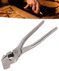 Leather Craft Flattening Pliers Stainless Steel Flat Pliers For Wallets Handbags And Belts on a workbench with cutting scene
