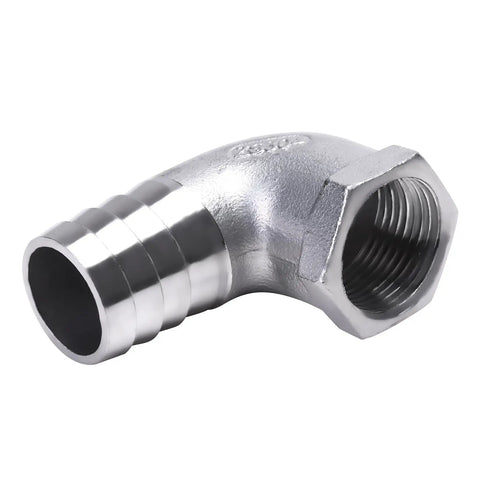 Stainless Steel 304 One Inch Hose Barb to Three Quarter Inch Female NPT 90 Degree Elbow Pipe Fitting for Home Brew Hoses Clamp Ready