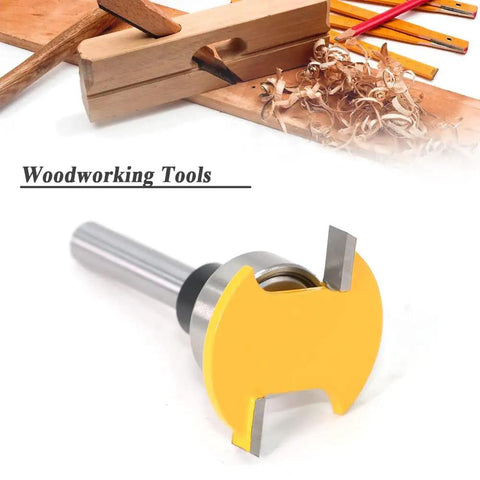 T Slot Router Bit With Bearing For Woodworking One Quarter Inch Shank Slot Cutter shown on woodworking table