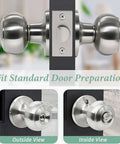 Stainless Steel Ball Door Knob With Keyed Lock Satin Nickel No Fuss Install Entry Door Handle Set details and views