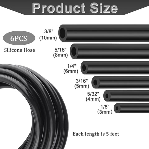 Image of silicone hoses in various diameters, part of the All In One Vacuum Line Kit With Six Five-Foot Hoses And 113 Connectors