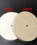 6 Inch Wool Felt Buffing Wheel With Half Inch Arbor Hole, Coarse Grade showing soft and hard variations