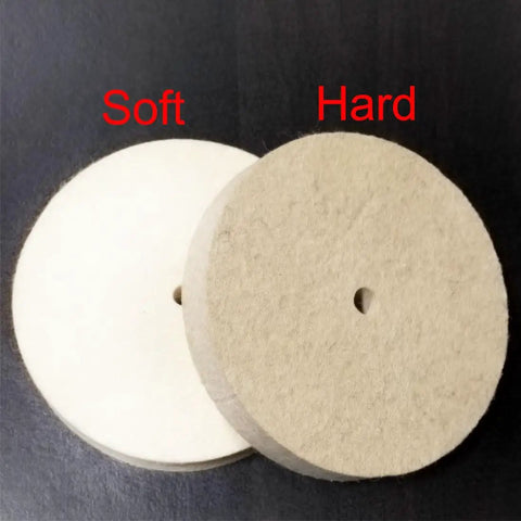 6 Inch Wool Felt Buffing Wheel With Half Inch Arbor Hole, Coarse Grade showing soft and hard variations