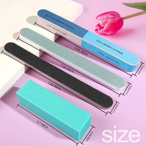 All In One Nail Files And Buffers Kit 20Pcs With 7 Way File 100 180 Grit Blocks Cushioned Buffer Boards size details