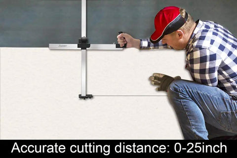Person using Foldable Drywall Cutter Pro Tool For On Site Pros And DIYers Use With Adjustable Blade And Metric And Imperial Scale