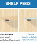 Image showing Heavy Duty 30 Pack Locking Cabinet Shelf Pins on wooden and glass, demonstrating secure fitting for 6mm holes.
