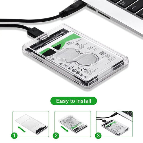Sata Iii To Usb Three Compact Storage Drive Docking Station Enclosure Case With Uasp Support, clear cover, USB connection, compact design.