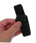 Super Strong Double Sided Hook And Loop Strips 100 Count Black Pet Film Fasteners With Sticky Back held in hand.