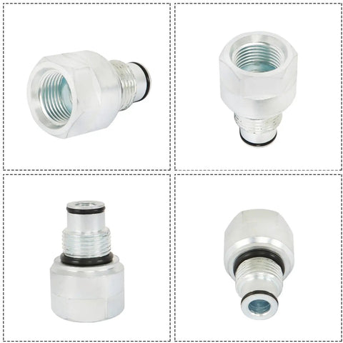P40 Hydraulic Directional Control Valve Accessory Closed Center Plug Power Beyond Plug Adapter in steel, multiple views
