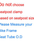 Warning text image advising measurement of bike frame seat tube for 31.8mm Quick Release Bicycle Seatpost Clamp In Sandblasted Anodized Aluminum