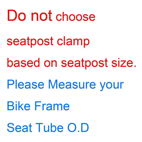 Warning text image advising measurement of bike frame seat tube for 31.8mm Quick Release Bicycle Seatpost Clamp In Sandblasted Anodized Aluminum