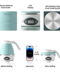 Collapsible Travel Electric Kettle Portable Foldable Water Boiler For Tea And Coffee Dual Voltage 110V 220V 850W BPA Free Silicone Blue
