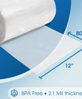 12 Inch Wide By 800 Feet Clear Polyethylene Tubing Roll 2.1 Mil Thick Heavy Duty Plastic Wrap For Shipping on a blue background.