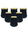 Empire Chandelier Shade With Flame Clip Fitter Black Silk-Type Shantung Fabric Hand-Tailored With Gold-Lining Clip-On Fitter For Candelabra Bulbs 3x4.25x4.25 Set Of Six