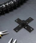 Durable Metal Full Rotation Heavy Duty Pivot Hinge For Hidden Doors And Bookcases Invisible Rotatable Hinge For Wood Doors Easy Install Built For Home And Office Use displayed on table with tools