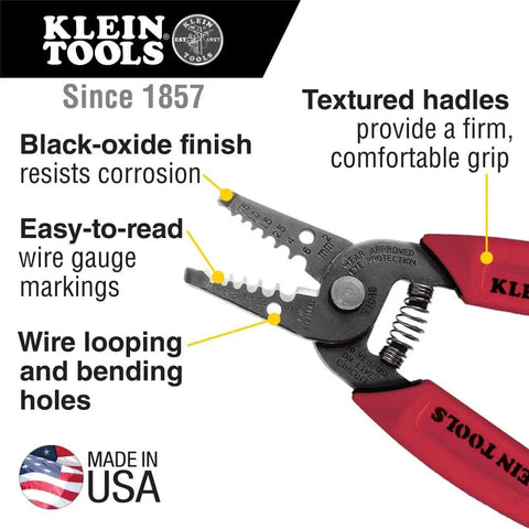 Compact Wire Stripper And Cutter For 8-16 AWG Stranded Wires, lightweight with black-oxide finish, precision edges, USA-made