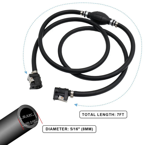 Universal Five Sixteenth Inch ID Seven Foot Boat Fuel Line Hose With Connector And Primer Bulb Includes Steel Hose Clamps
