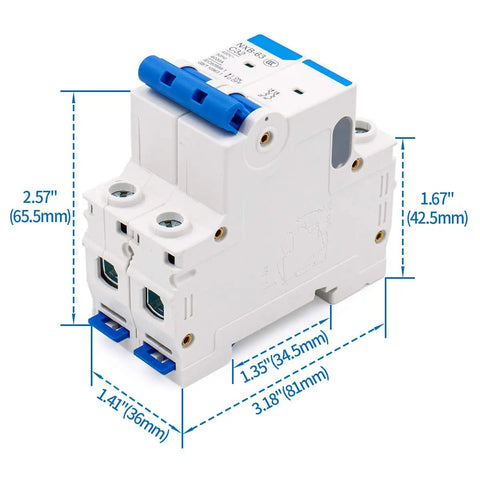 Miniature Circuit Breaker 2 Pole 32A MCB C Type Trip 6000A Breaking Capacity DIN Rail Mount dimensions and design