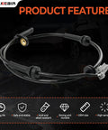 Front ABS Wheel Speed Sensor Pair Fits 2008 Through 2014 Nissan Rogue And 2008 To 2012 X Trail 2.5L, showing features and connectors.