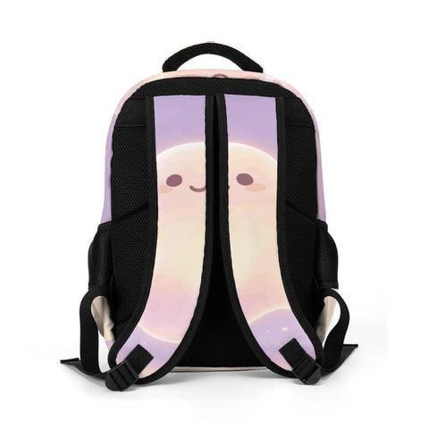 Back view of Dope Spooky Ghost Jack O Lantern Printed Unisex Backpack with breathable straps and durable polyester for comfort and style.