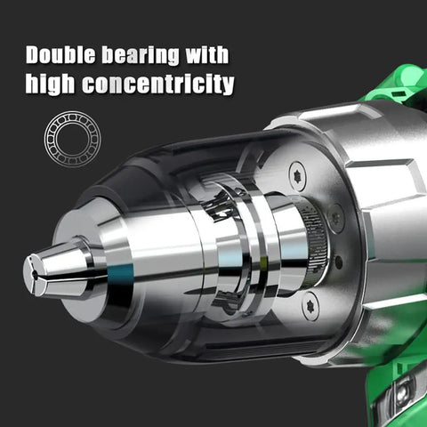 Heavy Duty Brushless Impact Wrench 16 Volt Cordless Power Tool Crushing 380 Nm Torque showing double bearing mechanism.