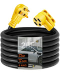 25ft NEMA 6-50P To 14-50R EV Charger Adapter Cord For Level 2 Charging coiled with yellow plug and socket ends