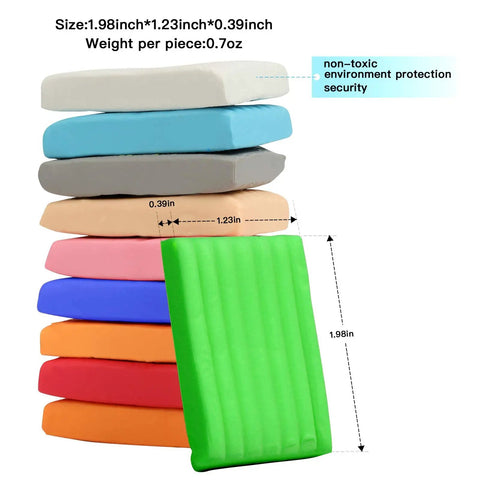Stack of non-toxic colorful polymer clay blocks, size 1.98x1.23x0.39 inches, from 50 Color Polymer Clay Set For Kids And Artists