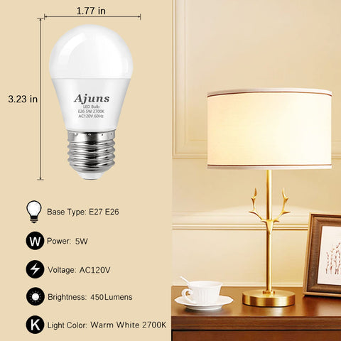 LED Bulb 5W Equivalent To 40W 120V Ceiling Fan Light Bulbs Warm White 2700K A15 E26 Base Not Dimmable 4 Pack