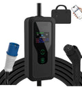 Hella Fast Portable EV Charger With Slick Wall Mount Build And Smart App Control Delivers Heavy Duty 7KW 32A Level 2 Charging For NACS Tesla Or Type 1 Type 2 Cars No Sweat On Road Trips, featuring control panel and charging cord.