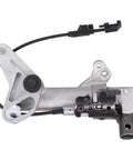 MOTOKU steering column shift mechanism, side view, silver metal housing with black wiring harness and connector