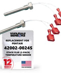 Replacement Stack Flue Sensor 42002-0024S 2 Pack for pool and spa heaters with packaging and warranty details
