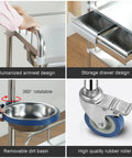 Stainless Steel Medical Trolley With Drawer, 3 Tier Lab Cart features armrest, storage, rotatable basin, and smooth rolling wheel.