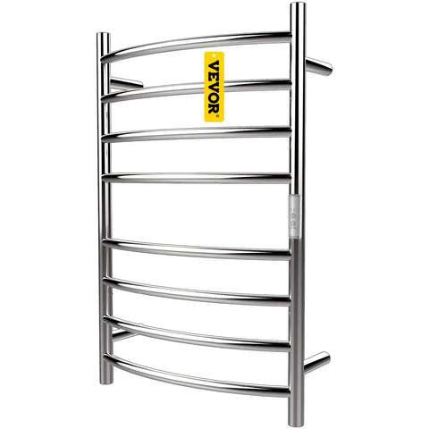 8 Bar Curved Heated Towel Rack With Super Sleek Mirror Polished Stainless Steel Finish Built In Timer Wall Mounted Towel Warmer