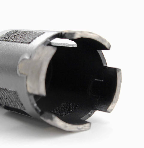 Close-up of a 1-1/2 inch diamond core drill bit for granite/concrete, dry/wet use