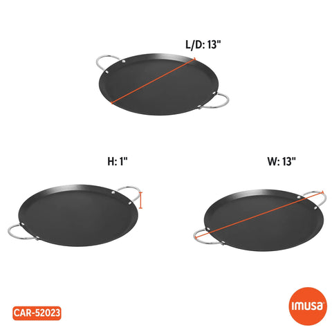13.5 Inch Carbon Steel Nonstick Round Comal With Metal Handles Durable Black Pan For Tortillas Searing And Everyday Cooking