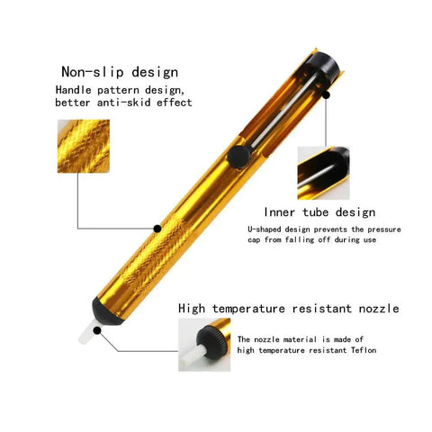 Close-up of desoldering pump from the All In One Soldering And Desoldering Tool Kit 11 Piece Set with design features