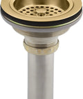 Duostrainer Sink Strainer With Tailpiece, 3-1/2 Inch Or 4 Inch Outlet Compatible, Removable Basket With Open And Close Stopper, Durable Brass Construction, Vibrant Brushed Moderne Brass Finish, Keeps Your Kitchen Drain Flowing Smoothly