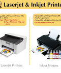 Tru Light Heat Transfer Paper For Inkjet And Laser Printers 8.5x11 Sheets 20 For Light Fabrics shown with compatible printers