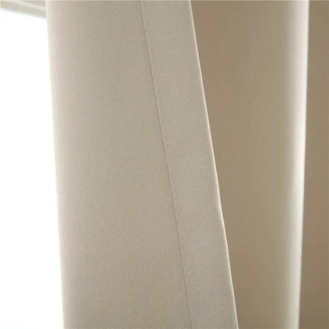 Close-up of Inherent Flame Retardant Thermal Insulated Kitchen Curtain Dope Privacy Shield 42W By 84L Inches Light Beige One Panel Self Extinguishing Polyester