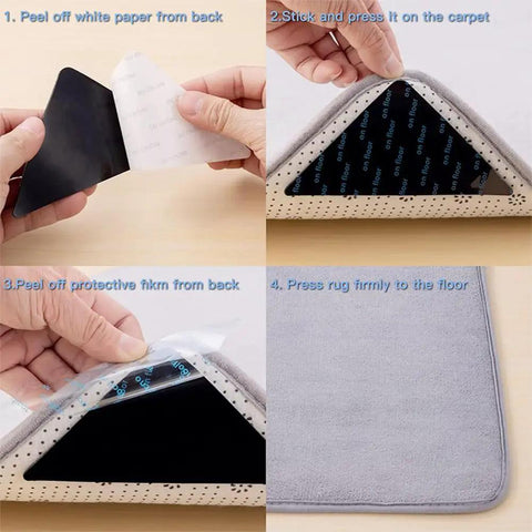 4 Pack Non Slip Rug Pad Grippers With Double Sided Reusable Adhesive For Area Rugs And Corners Keeps Rugs From Sliding And Shifting