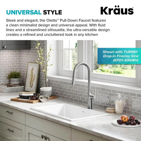 Oletto Tall Modern Pull Down Kitchen Faucet With Single Handle Spot Free Stainless Steel Finish on modern kitchen counter