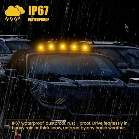 Upgrade Solar Cab Lights For Trucks No Drill Roof LED Marker Lights with Vibration Sensor on truck in rain