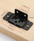 Beefy Black Angle Furniture Corner Brackets 16 Pack with dimensions for cabinets tables and drawers