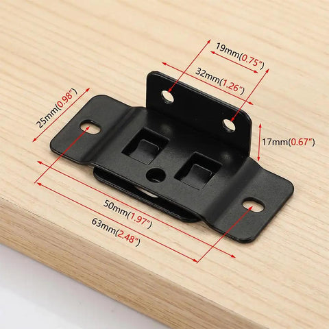Beefy Black Angle Furniture Corner Brackets 16 Pack with dimensions for cabinets tables and drawers