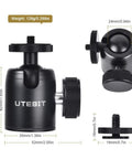 Two Pack Universal One Quarter Inch Swivel Mini Ball Head Tripod Mounts With Three Eighths Inch Converter And Removable Quarter Inch Hot Shoe black metal dimensions